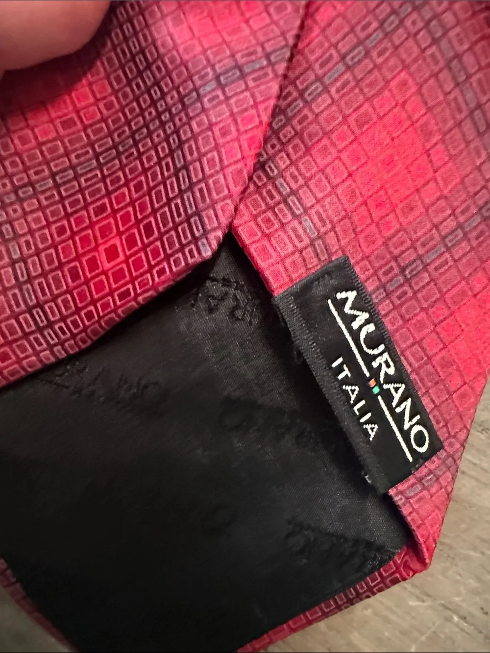 Murano Men's 100% Silk Tie Red Black Geometric Diamond Check 4